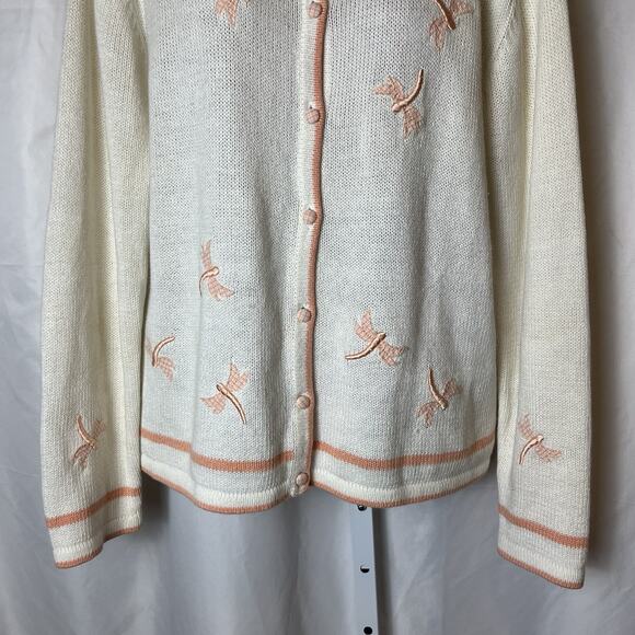 Vintage C&B Women’s M Cardigan Dragonfly Embroidered Ivory Peach Y2K Cottagecore - Picture 9 of 10